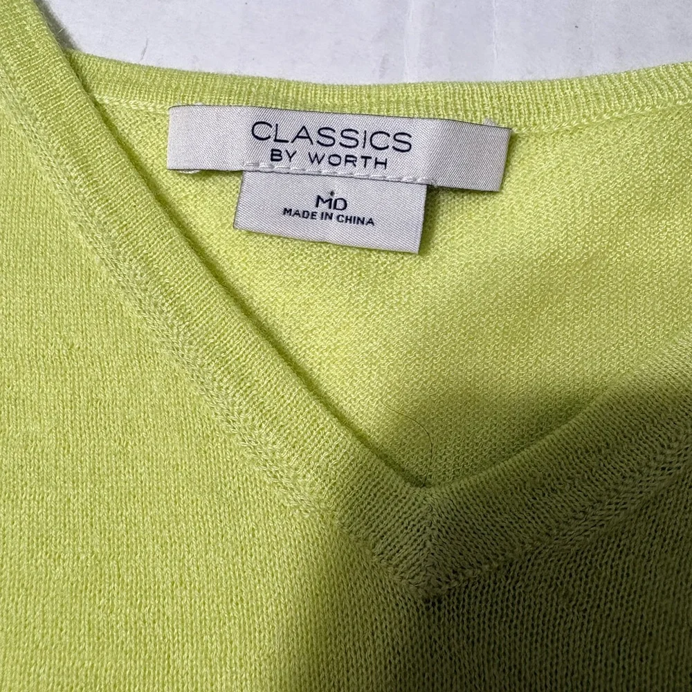 Chartreuse Cashmere V neck Tank Layering Lightweight Yellow Soft Top. Classics M - Picture 4 of 10